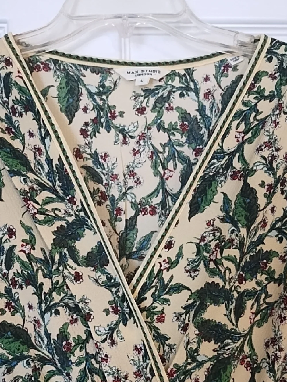 Max Studio Cream Maxi Dress with Green Floral Print - Picture 4 of 5